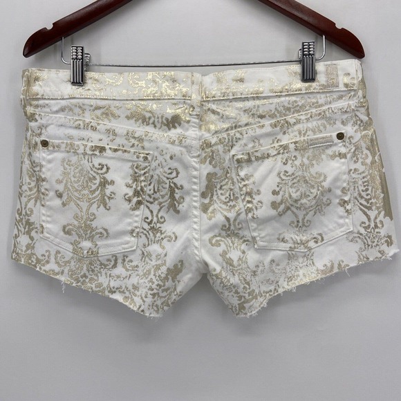 7 For All Mankind White and Gold Raw Hem Shorts - Picture 3 of 7